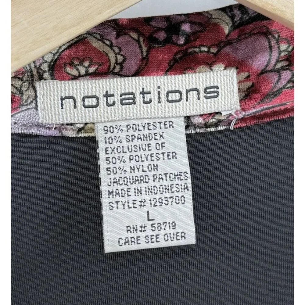 Notations‎ Black Velvet Patchwork Jacquard Bohemian Button Jacket L Art To Wear